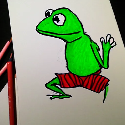 Prompt: caricature drawing of Kermit the frog