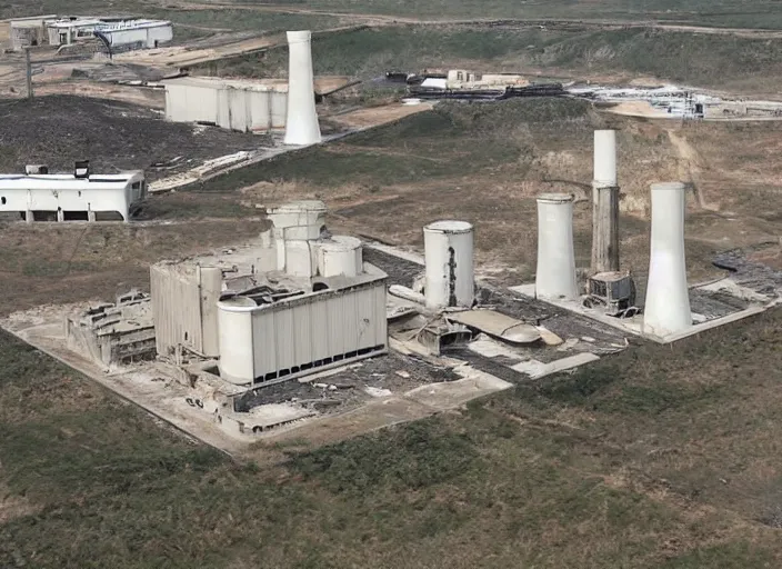 Prompt: this old nuclear power station seems to have been abandoned recently with haste as it is still operating automatically. there are many small piles of barrels marked with the radioactive sign. the place appears to be clear from scavengers at first glance but there may be traps inside set by the leaving operators.