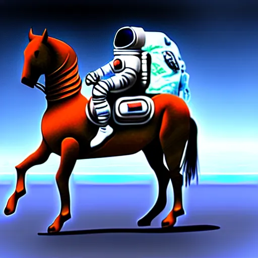 Prompt: an astronaut carrying a heavy backpack in form of horse, concept art, fantasia photo