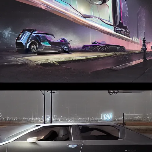 Prompt: sci-fi wall structure logotype and car on the coronation of napoleon and digital billboard in the middle in dark atmosphere by Maciej Kuciara Piotr Jabłoński Ruan Jia Sheng Lam Paul Chadeisson Khyzyl Saleem