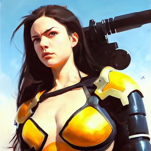 Image similar to greg manchess portrait painting of partially armored x - 2 3 laura kinney as overwatch character, medium shot, asymmetrical, profile picture, organic painting, sunny day, matte painting, bold shapes, hard edges, street art, trending on artstation, by huang guangjian and gil elvgren and sachin teng