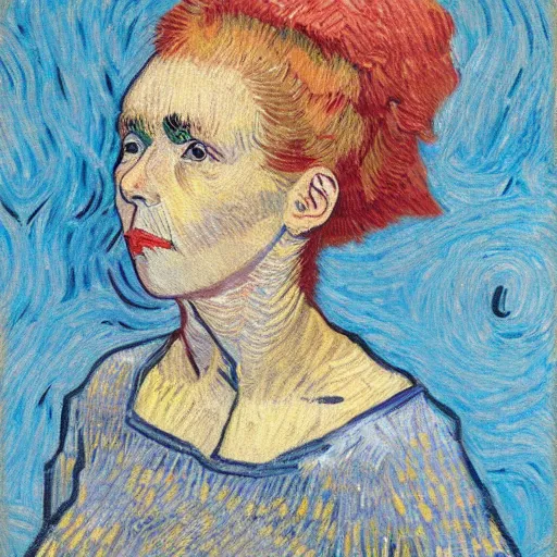Prompt: a young woman with no arms, in the style of Van Gogh