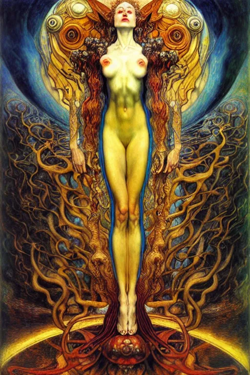 Image similar to Divine Chaos Engine by Karol Bak, Jean Delville, William Blake, Gustav Klimt, and Vincent Van Gogh, symbolist, visionary