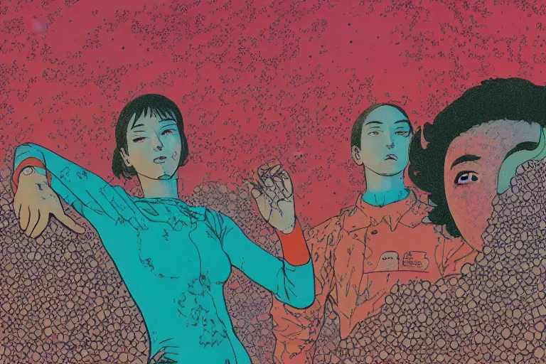 Image similar to risograph grainy drawing vintage sci - fi, satoshi kon color palette, gigantic gundam full - body covered in dead coral reef, 1 9 8 0, kodachrome, natural colors, comicbook spreadsheet, codex seraphinianus painting by moebius and satoshi kon and dirk dzimirsky close - up portrait