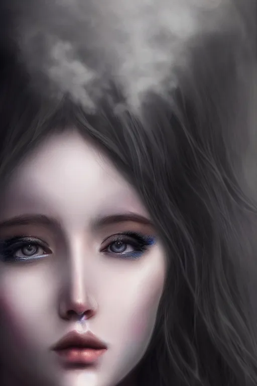 Image similar to Goddes of Clouds, Mist and Smoke, , pretty face, ultra detailed, digital art, 8k ,character ,realistic, portrait, hyperrealistic