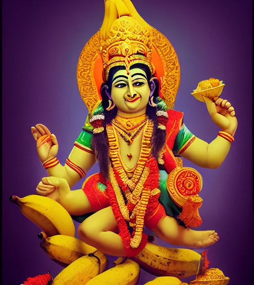 Prompt: mystical hindu god of bananas, film photo, grainy, high detail, high resolution