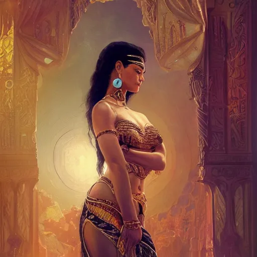 Image similar to Shanina Shaik as Cleopatra, intricate, elegant, highly detailed, digital painting, artstation, concept art, smooth, sharp focus, illustration, art by artgerm and greg rutkowski and alphonse mucha