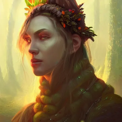 Prompt: detailed portrait of a sci - fi druid in a natural scene. beautiful lighting. trending on artstation.