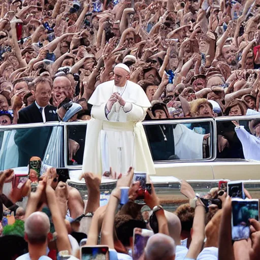 Image similar to Pope Francis at the Pride, photograph, hyper detailed, wide angle