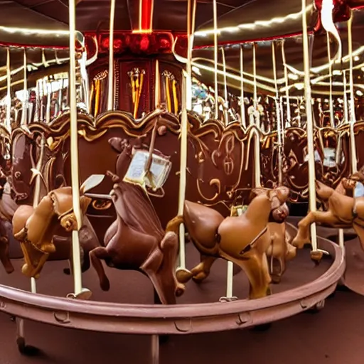 Prompt: a merry - go - round made of chocolate and fudge