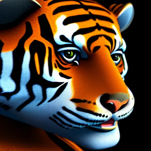 Image similar to portrait of an anthropomorphic tiger wearing a black suit, ultra detail, ultra realistic, soft fur, ssao 8 k