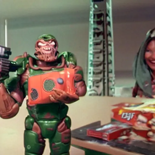 Image similar to still of Doom cereal TV commercial with Doomguy