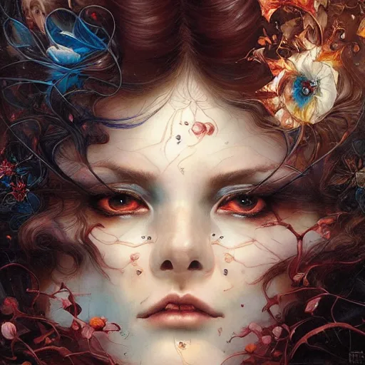 Prompt: beautiful painting of a woman feeling passion in the style Ayami Kojima, Amano, Karol Bak, Greg Hildebrandt, and Mark Brooks, neogothic art, detailed, trending on Artstation