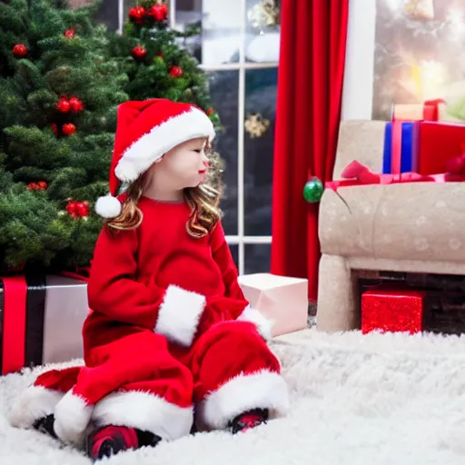 Prompt: little girl waiting santa