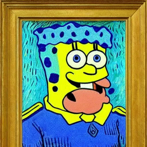 Image similar to spongebob, painted by vincent van gogh, highly detailed, masterpiece