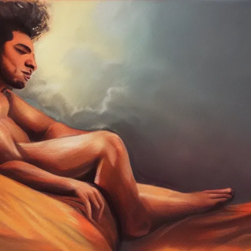 Prompt: a man dreaming about how great he is, 4 k, painting