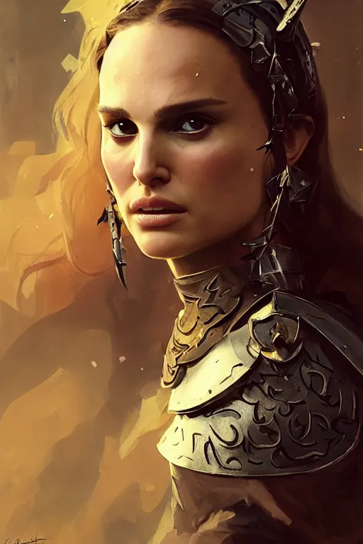 Image similar to natalie portman, legendary warrior, heroic, lord of the rings, tattoos, decorative ornaments, battle armor, by carl spitzweg, ismail inceoglu, vdragan bibin, hans thoma, greg rutkowski, alexandros pyromallis, perfect face, fine details, realistic shading photorealism