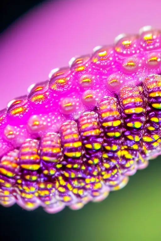 Image similar to high quality close-up photo pearlescent caterpillar! gorgeous highly detailed hannah yata elson peter cinematic pink lighting high quality low angle hd 8k sharp shallow depth of field