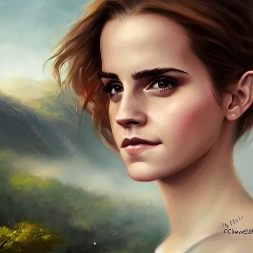 Prompt: a portrait of emma watson in a scenic environment by charlie bowater