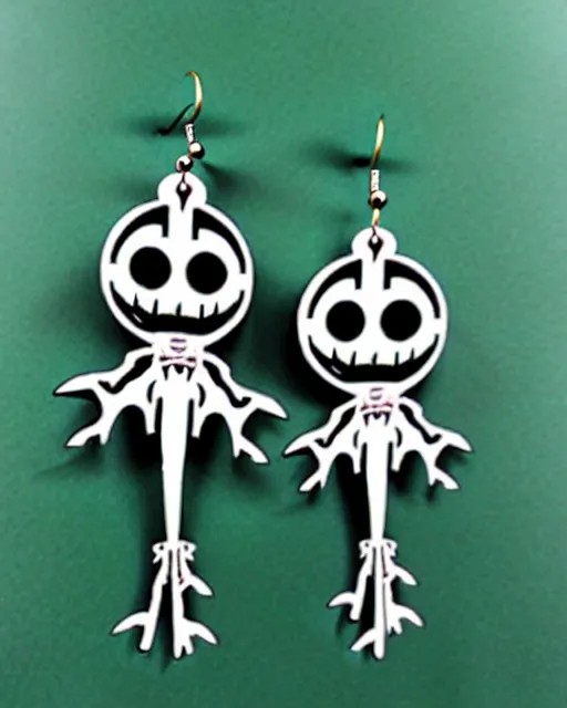 Image similar to tim burton spooky monster, 2 d lasercut earrings,