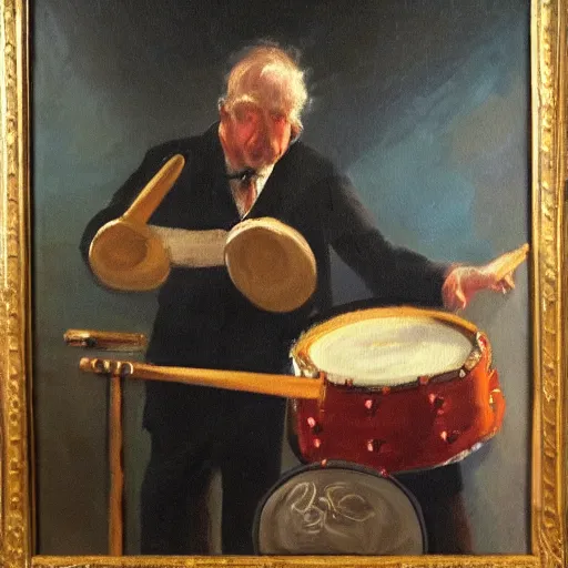 Prompt: oil painting of a man playing the drums,