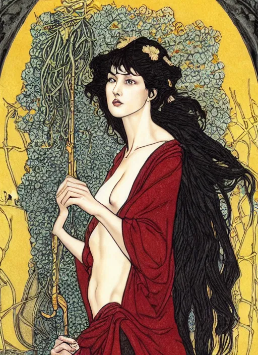 Image similar to dramatic ethereal full length illustration of Phoebe Cates in the style of Rebecca Guay, full slim body, not realistic, sharp focus, 8k high definition, insanely detailed, intricate, elegant