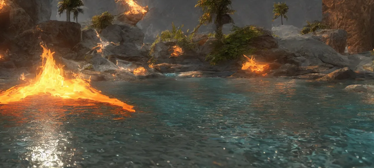 Prompt: Imagination of water in shapes of fire, photorealistic, Unreal Engine 5