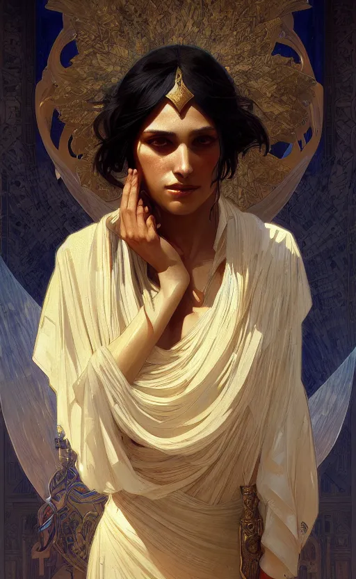 Image similar to (((((the personification of israel)))), highly detailed, digital painting, artstation, concept art, sharp focus, illustration, art by greg rutkowski and alphonse mucha