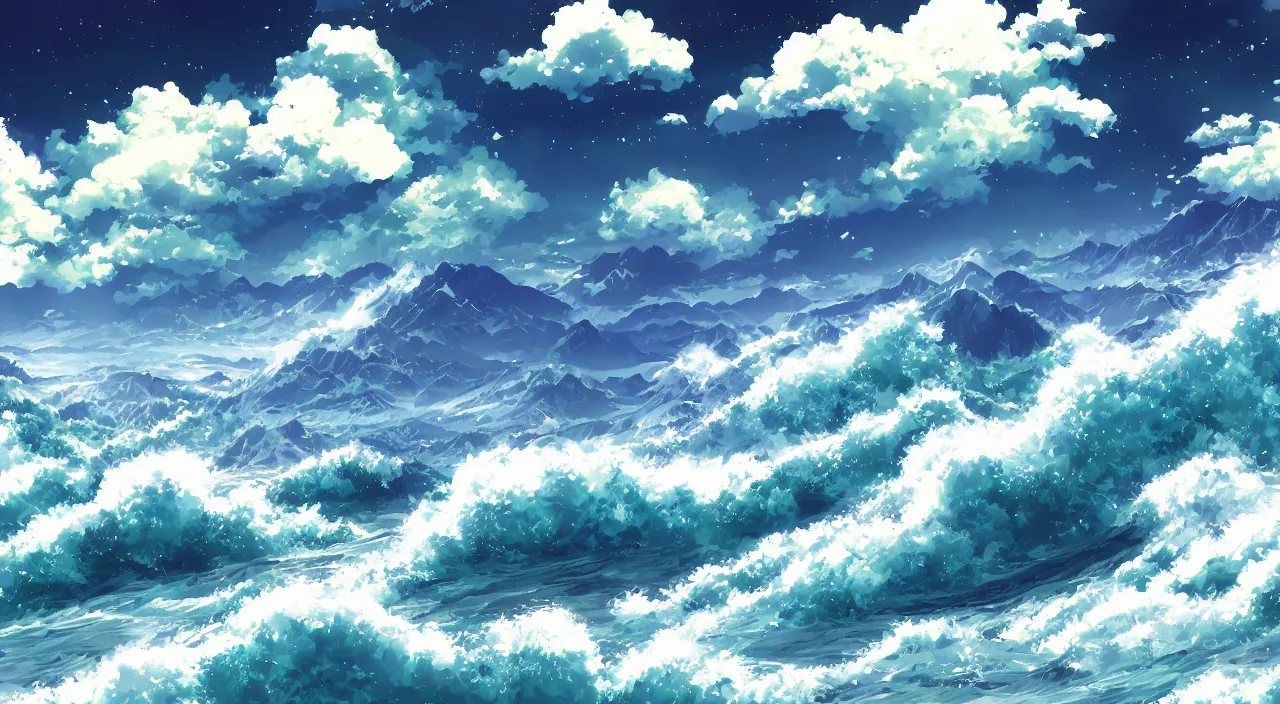 Image similar to anime landscape wallpaper, rough waves