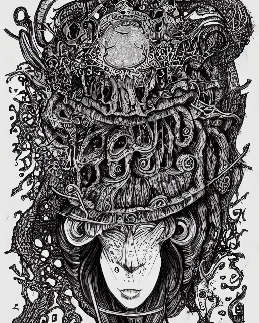 Image similar to miskatonic scholar, black ink on paper, trending on artstation, beautiful, intricate, detailed