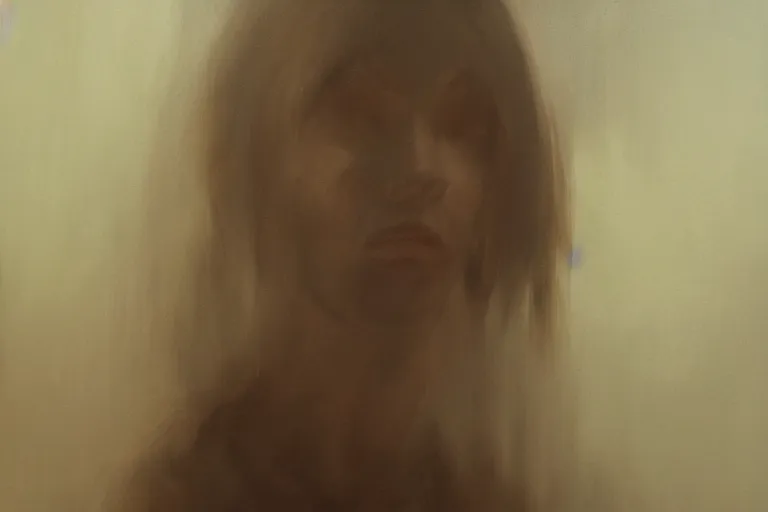 Image similar to a painting of a possessed woman in a foggy room by jama jurabaev, cinematic shot, trending on artstation, high quality, ultra realistic