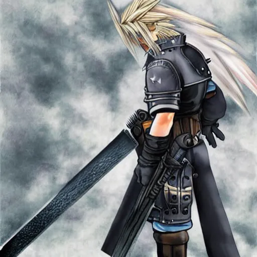 Prompt: Higly detailed illustration of Cloud Strife of FFVII, epic