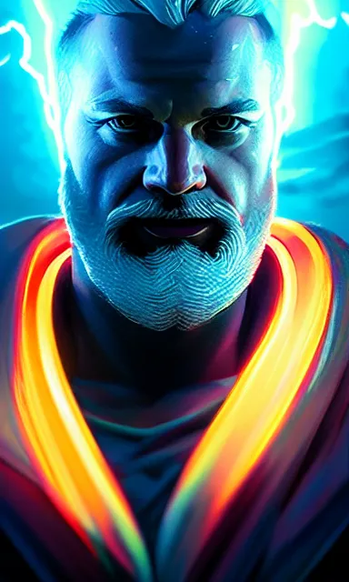 Image similar to the god zeus, lightning, artstation, concept art, cgsociety, sharp focus, portrait, colorful, cinematic lighting, by guillem h. pongiluppi, krzysztof porchowski jr