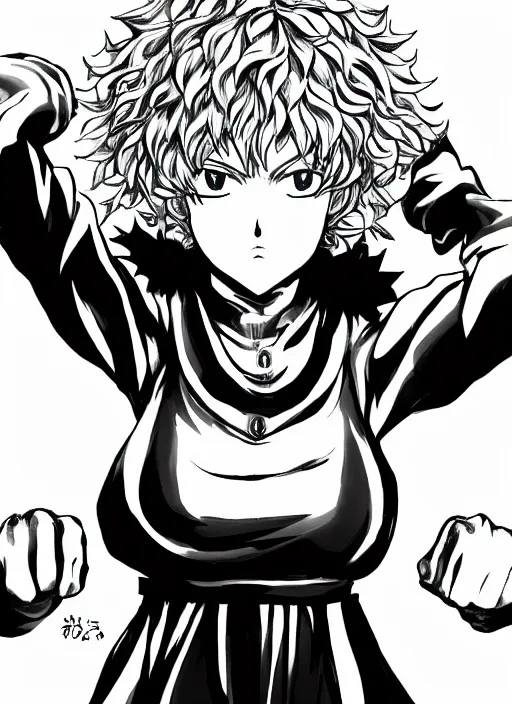 Image similar to A full portrait photo of tatsumaki one punch man, f/22, 35mm, 2700K, lighting, perfect faces, award winning photography.