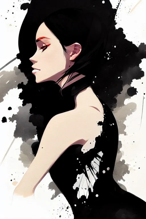 Image similar to a ultradetailed beautiful panting of a stylish woman wearing a black dress, by conrad roset, greg rutkowski and makoto shinkai, trending on artstation