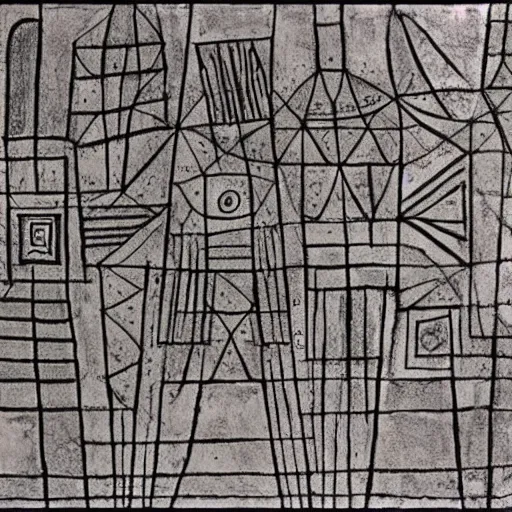Prompt: The new gods. Line drawing. Paul Klee.