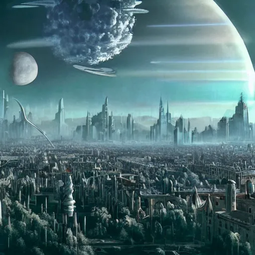Image similar to Planetary City by Ansel Adams and Bernardo Bellotto, chillwave aesthetic!! matte painting