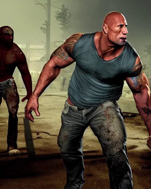 Image similar to dwayne johnson as the charger in the game left 4 dead. xbox 3 6 0 graphics