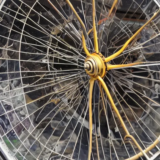 Image similar to a photo of a brilliantly luminous, spirit-containing, gleaming, spoked jasper wheel within a wheel intersecting on perpendicular axes with high and awesome rims covered round about in eyes