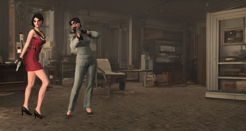Image similar to Screenshot of Sterling Lana Kane from the show Archer as a 3d NPC in the videogame 'Hitman 3' (2021). Beautiful environment. Gorgeous level. Fancy dress. Sharpened. 4k. High-res. Ultra graphics settings.