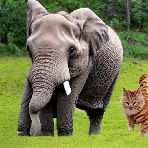 Prompt: an animal that is like an elephant but has the head of a cat