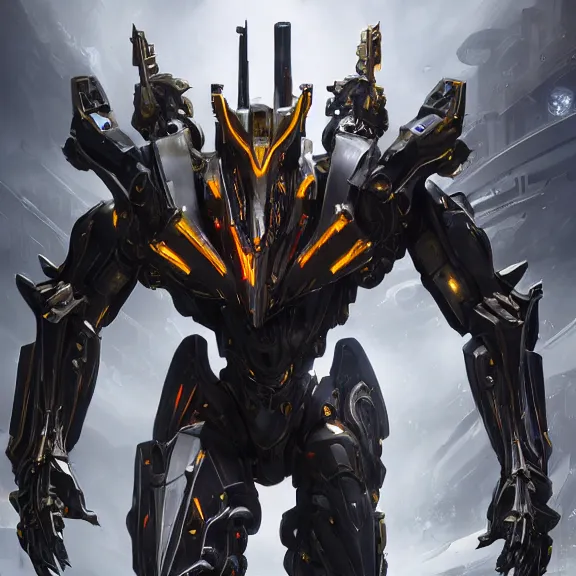 Image similar to cinematic shot, 35 foot tall extremely detailed beautiful handsome quadrupedal western robot mecha dragon, sharp edged black armor, shining gold accents around the edges, sleek OLED blue visor for eyes, four legs, walking in busy neon city streets, sharp claws, epic shot, highly detailed art, sci fi, furry, 3D realistic, warframe fanart, destiny fanart, furry art, dragon art, feral art, macro art, furaffinity, DeviantArt, sofurry