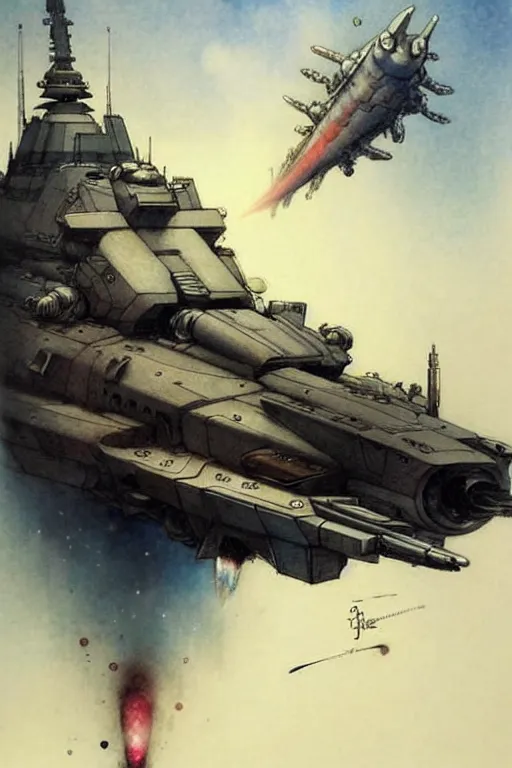 Prompt: (((((2050s Space Battleship Yamato . muted colors.))))) by Jean-Baptiste Monge !!!!!!!!!!!!!!!!!!!!!!!!!!!