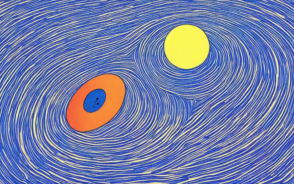 Prompt: gravitational waves, spreading trough the universe. retro minimalist art by jean giraud.