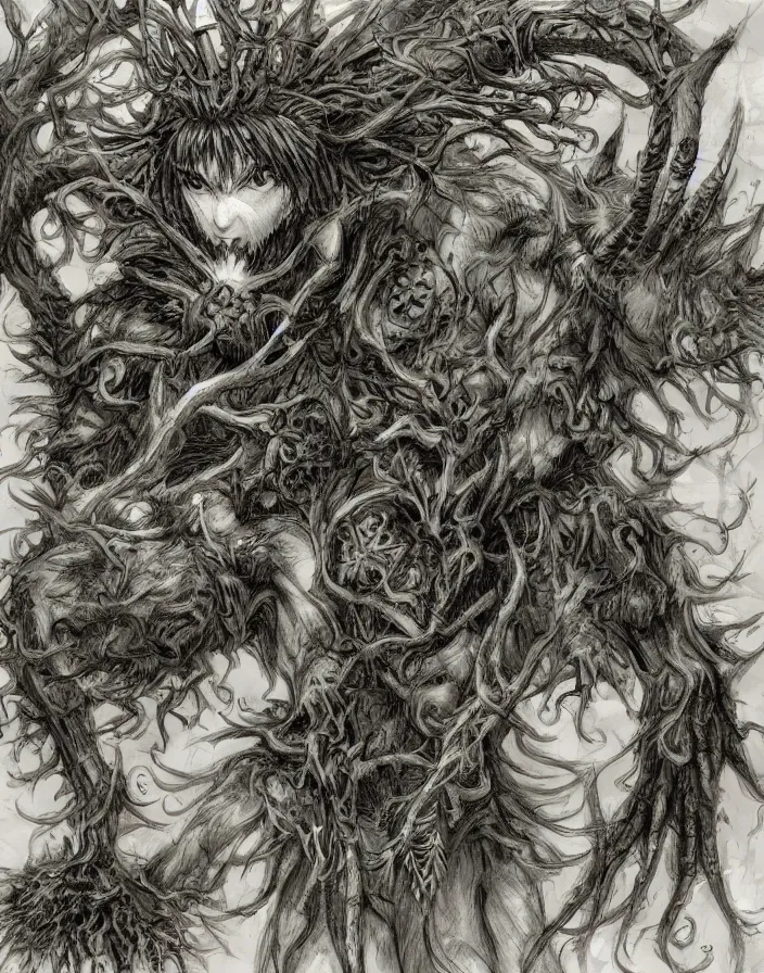 Prompt: concept art of Leshy, intricate details, Masanori Warugai and Kentaro Miura