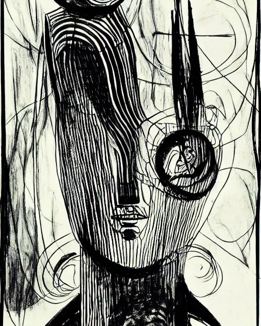 Prompt: portrait of a demon. Line drawing by Oskar Schlemmer. Pen and ink by Dali.