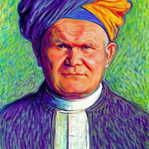 Image similar to portrait of john paul ii wearing piccolo's turban from dragon ball z by claude monet