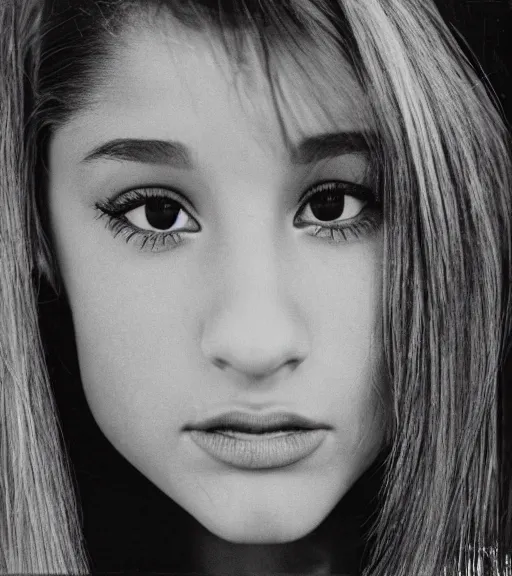 Image similar to award winning photo of Ariana Grande, symmetrical face by Sally Mann & Arnold Newman