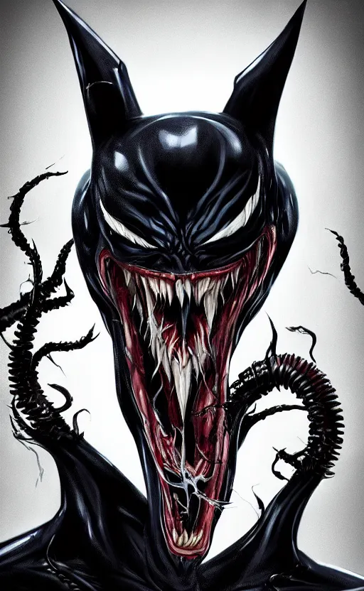 Image similar to venom combined with batman, venomized, creepy art, hyperrealistic art, digital art, cinematographic, concept art, artstation, 8 k