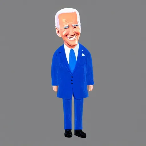 Image similar to animated version of joe biden stuffed into a blue taki, his legs are not able to be seen, photorealistic, 5 0 mm, highly detailed,